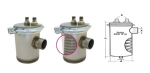 COMPLETE CONDENSER PM6 INOX R 1/2" – X 2" – Y 1" – H=220mm Ø 150mm