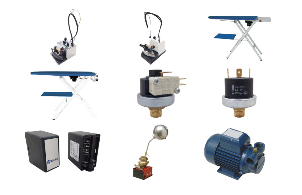 O - Generatori di vapore, tavoli da stiro, pressostati, regolatori di livello, pompe, elettropompe, motori aspiratori