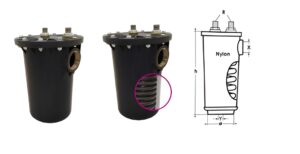 CONDENSATORE COMPLETO PM10 MAGGIORATO NYLON R 1/2" – X 2" – Y 1" – H=315mm Ø 180mm