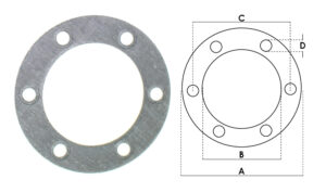 GUARNIZIONE 6 FORI Ø 130x82x2mm COCCHI - BARBANTI C=105mm D=Ø 11mm